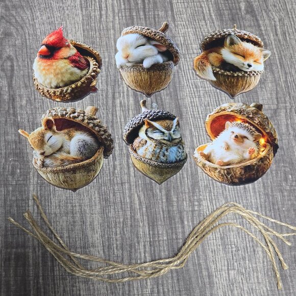 Other - 6 Piece - Forest Animal Acorn Ornaments ,Cozy Forest Christmas Ornaments, 2026